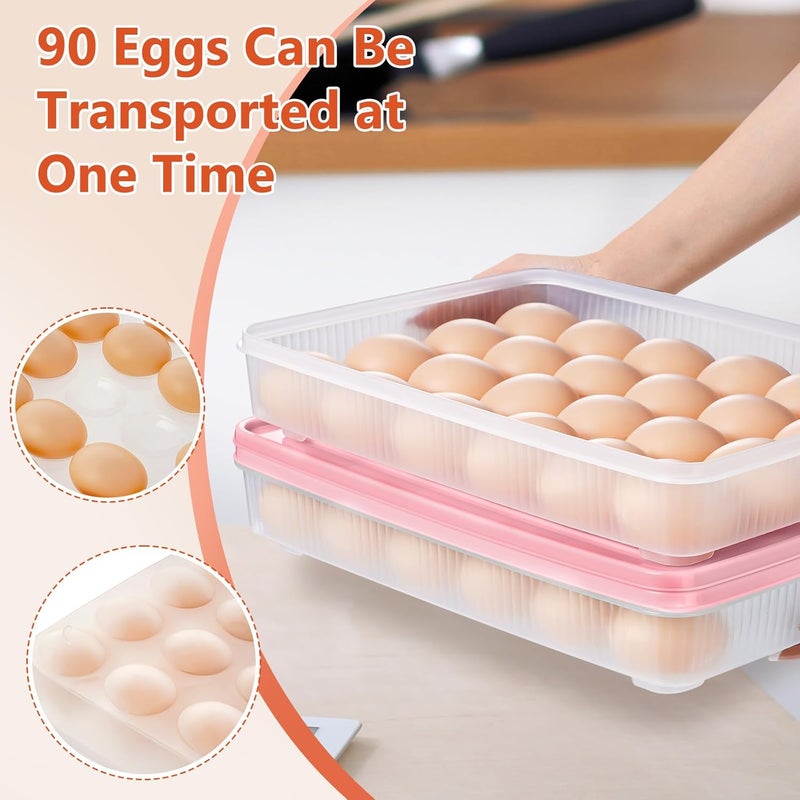 FACULX 3 Pack Deviled Egg Containers with Lid and 8 Pcs Deviled Egg Injector Piping Tool, Egg Organizer for Refrigerator, Fridge Stackable Countertop Portable Egg Platter (Pink) - Image 4